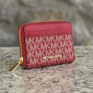 Michael Kors Jet Set Logo Medium Red Card Case Wallet